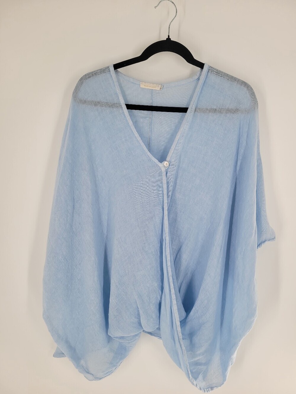 Milio-Vilano 100% linen Light Blue Criss Cross Top Oversized Size L